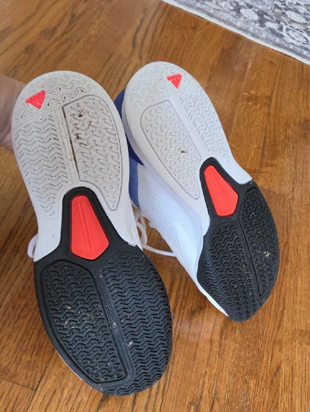 Adidas Kids White Sneakers with Blue and Black Accents
